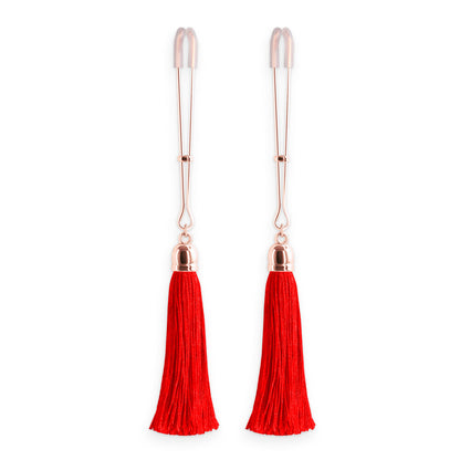 Bound Nipple Clamps Red Tassel - Peaches & Cream