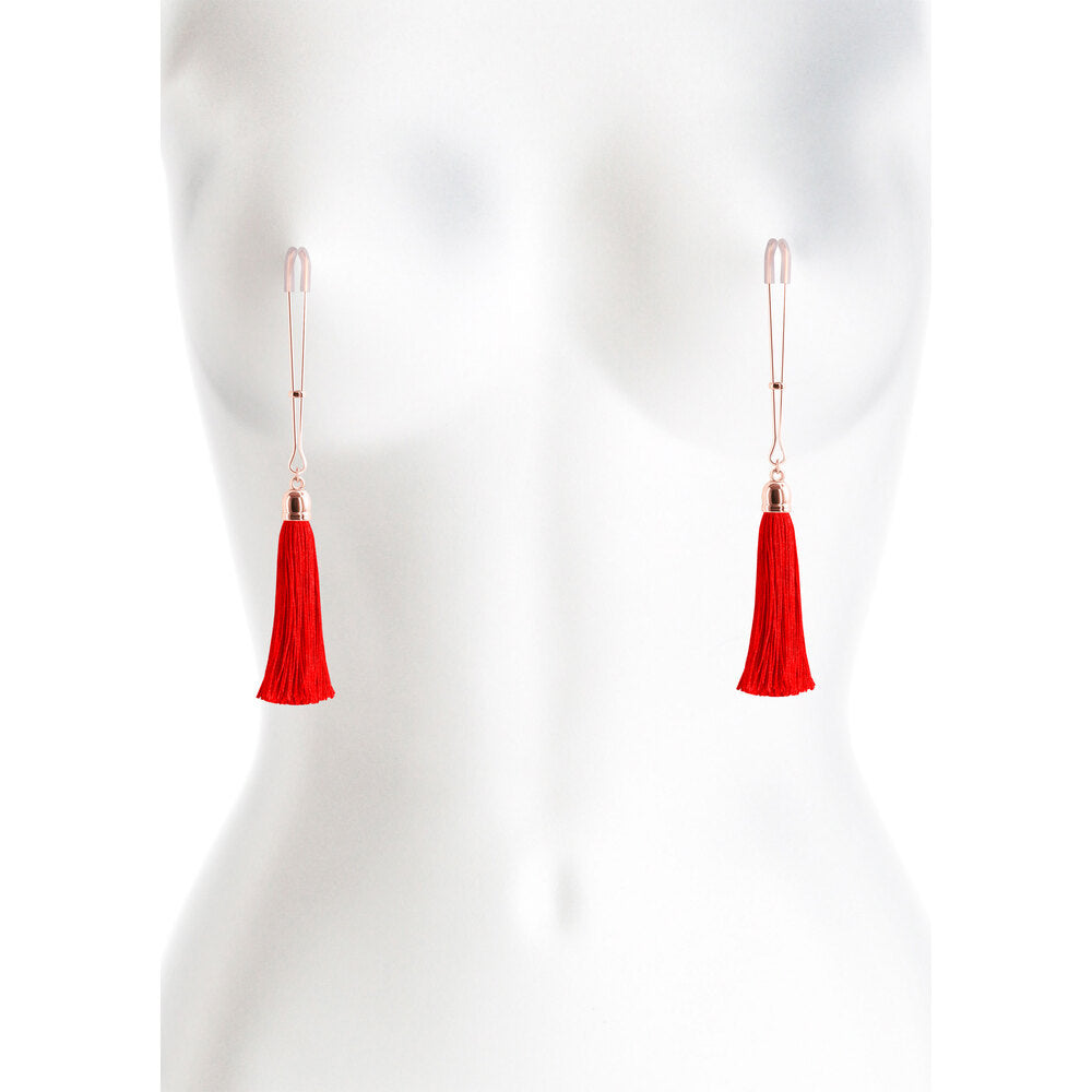 Bound Nipple Clamps Red Tassel - Peaches & Cream