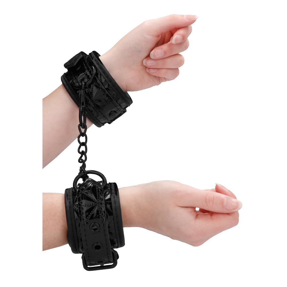 Ouch Luxury Black Hand Cuffs - Peaches & Cream