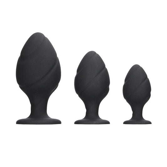 Ouch Silicone Swirled Butt Plug Set Black - Peaches & Cream