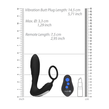 Ouch E Stimulation And Vibration Butt Plug And Cock Ring - Peaches & Cream