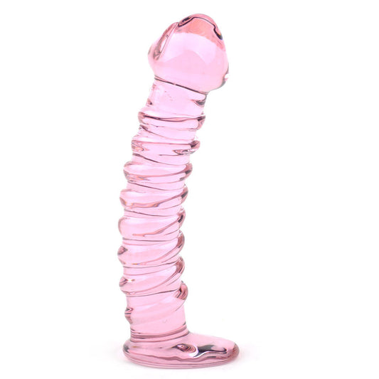 Textured Pink Glass Dildo - Peaches & Cream