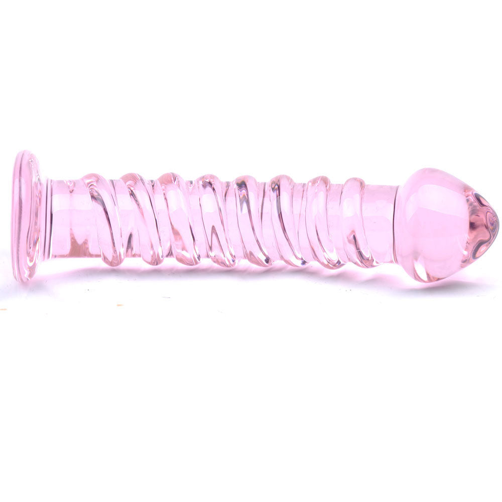 Textured Pink Glass Dildo - Peaches & Cream