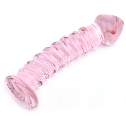 Textured Pink Glass Dildo - Peaches & Cream