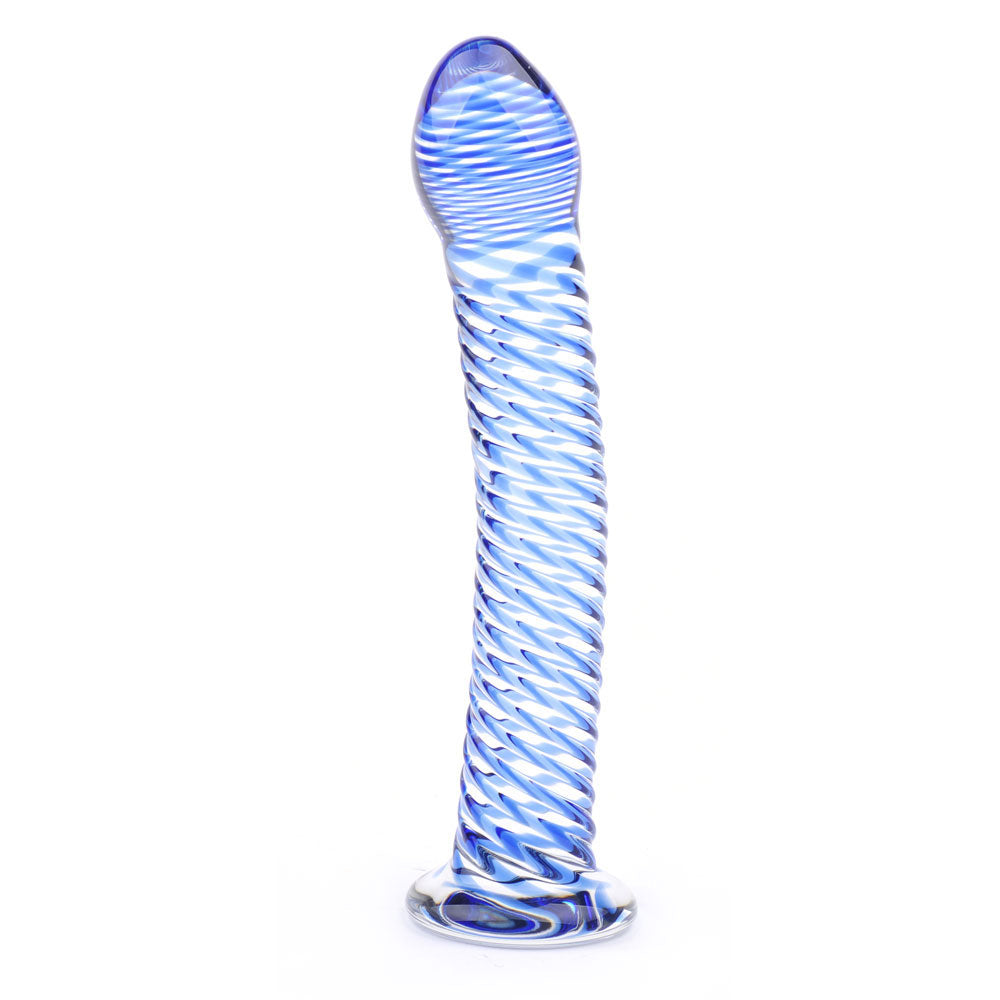 Glass Dildo With Blue Spiral Design - Peaches & Cream