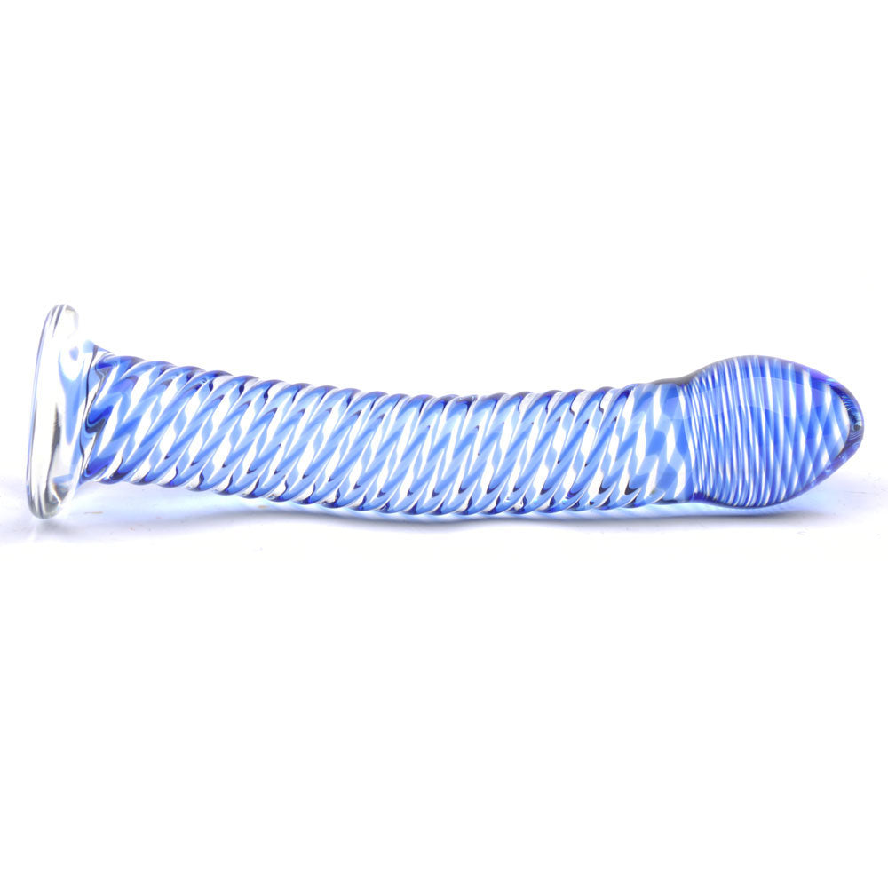 Glass Dildo With Blue Spiral Design - Peaches & Cream