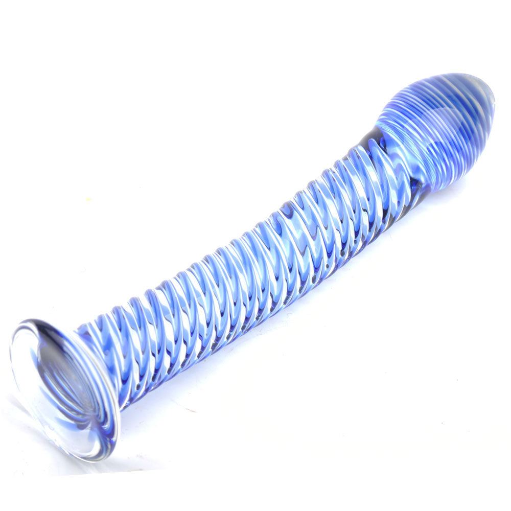 Glass Dildo With Blue Spiral Design - Peaches & Cream