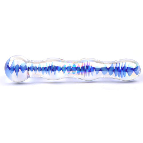 Blue Wavy Glass Dildo - Peaches & Cream