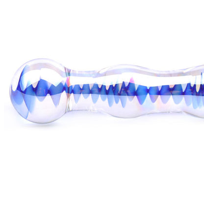 Blue Wavy Glass Dildo - Peaches & Cream