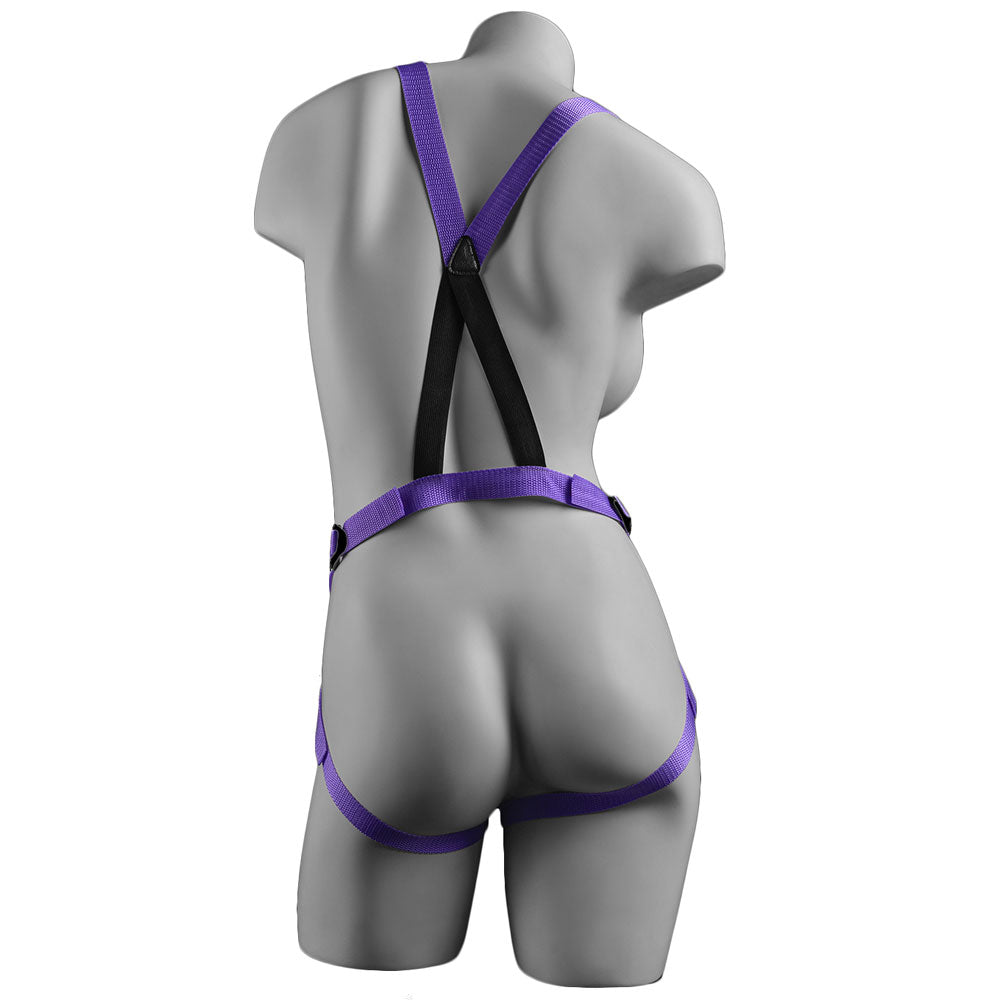 Dillio Strap On Suspender Harness With Silicone 7 Inch Purple Do - Peaches & Cream