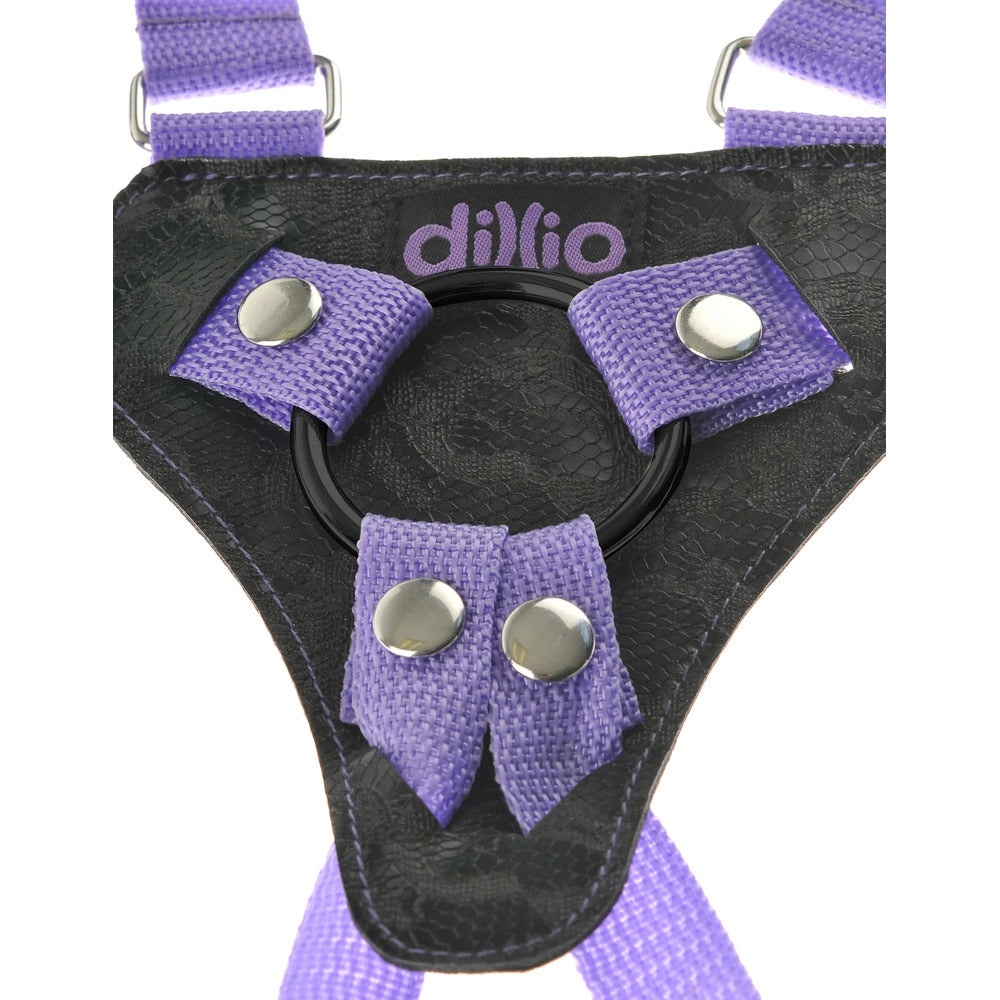 Dillio Strap On Suspender Harness With Silicone 7 Inch Purple Do - Peaches & Cream