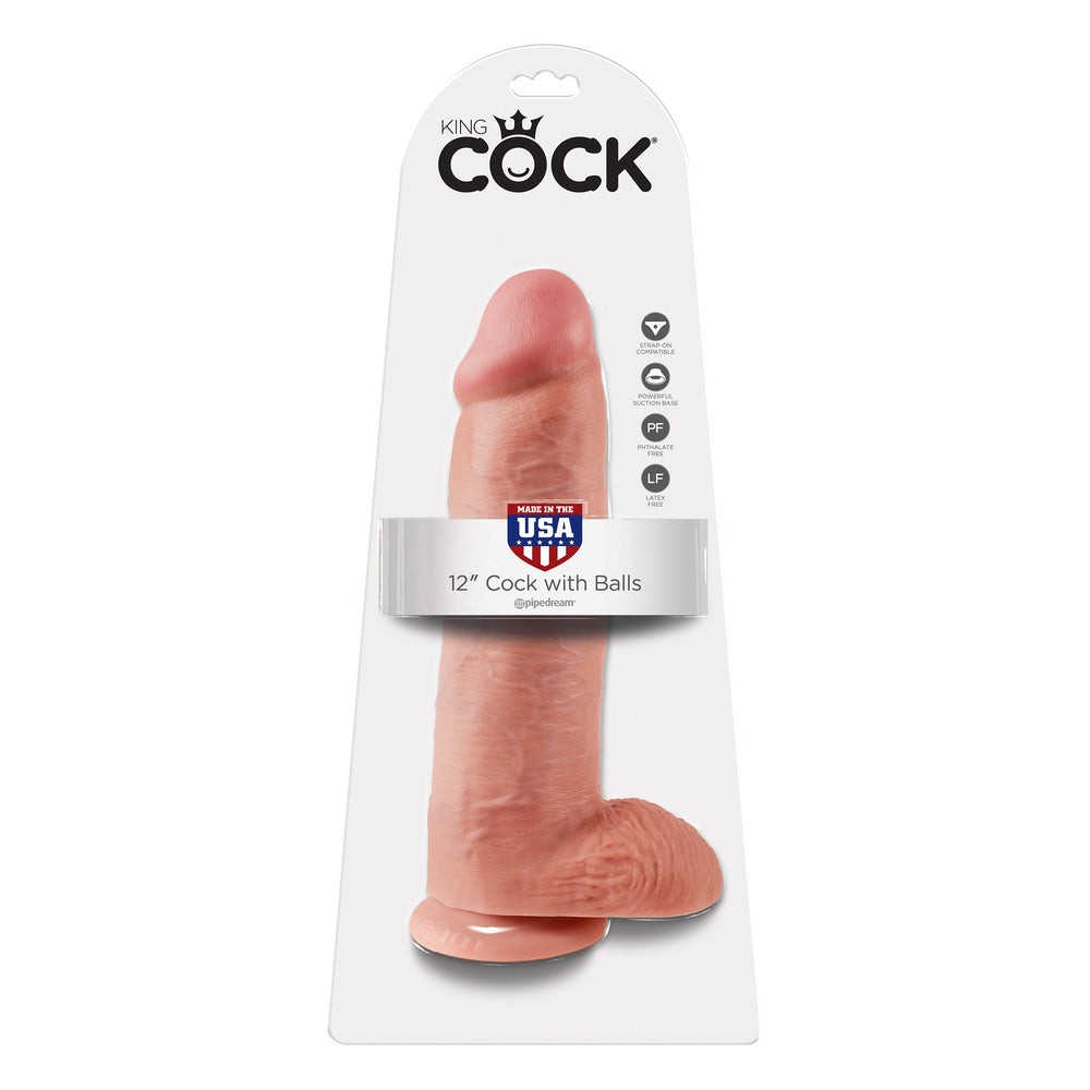 King Cock 12 Inch Cock Dildo With Balls - Peaches & Cream