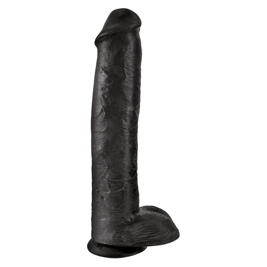 King Cock 15 Inch Cock with Balls Black - Peaches & Cream