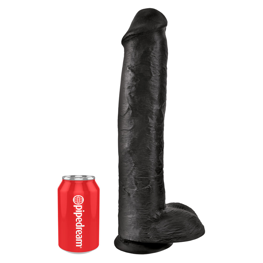 King Cock 15 Inch Cock with Balls Black - Peaches & Cream