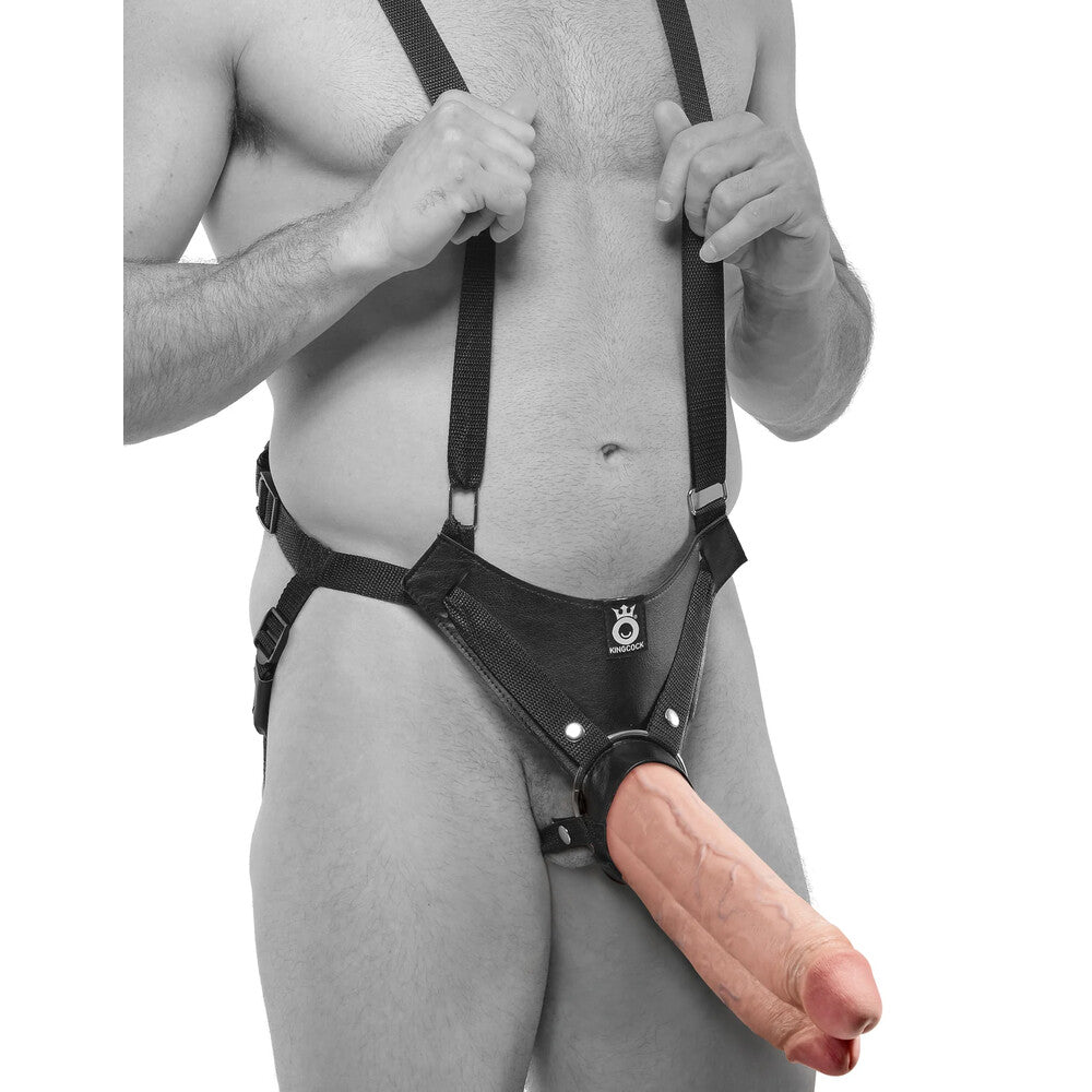 King Cock 11 Inch Flesh Two Cocks One Hole Hollow StrapOn - Peaches & Cream