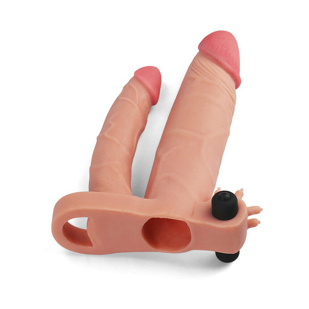 Lovetoy 1 Inch Vibrating Double Pleasure Extender - Peaches & Cream