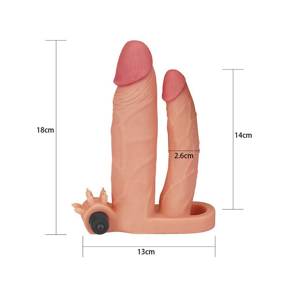 Lovetoy 1 Inch Vibrating Double Pleasure Extender - Peaches & Cream