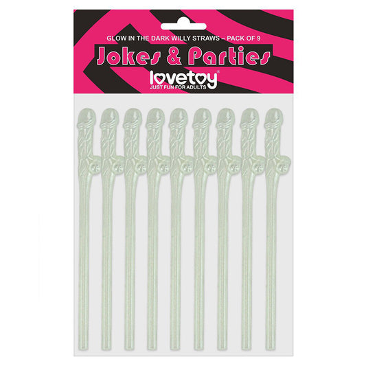 Lovetoy Pack Of 9 Willy Straws Glow In The Dark - Peaches & Cream