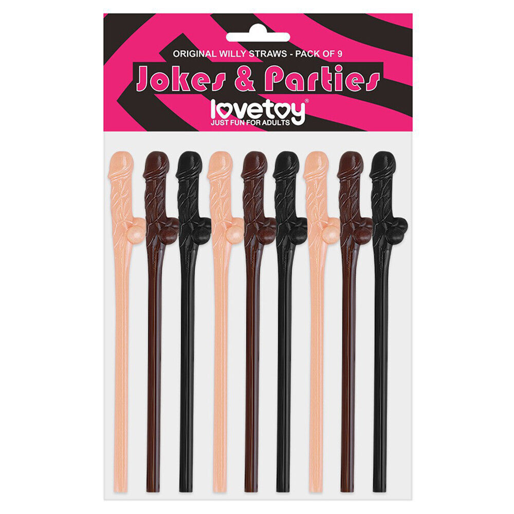 Lovetoy Pack Of 9 Willy Straws Black Brown And Pink - Peaches & Cream