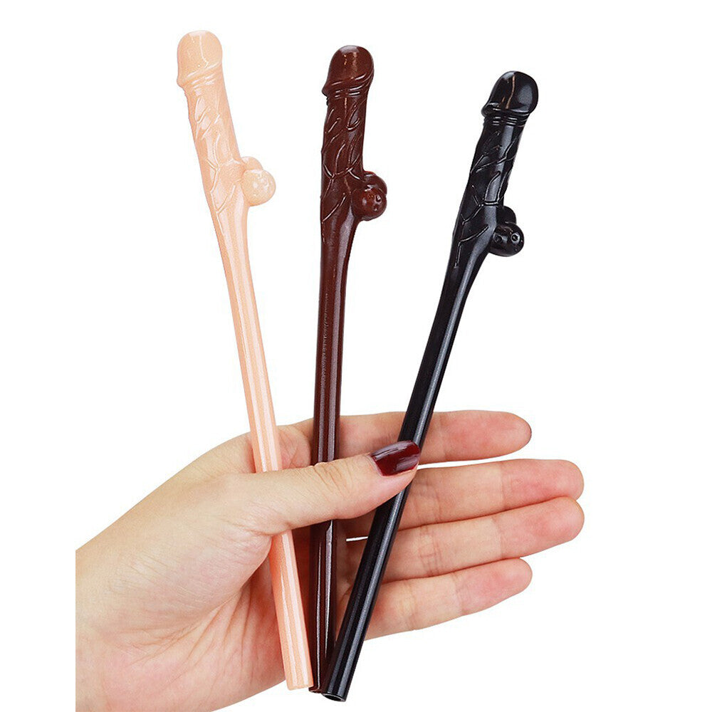 Lovetoy Pack Of 9 Willy Straws Black Brown And Pink - Peaches & Cream