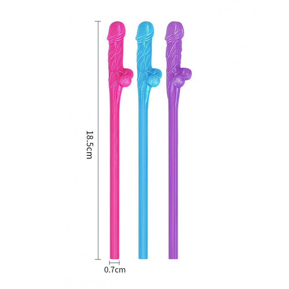 Lovetoy Pack Of 9 Willy Straws Blue Pink And Purple - Peaches & Cream