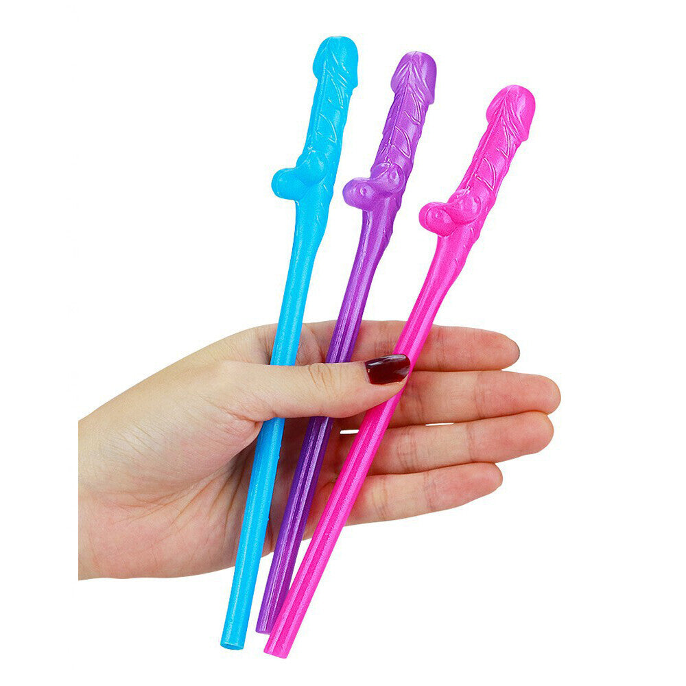 Lovetoy Pack Of 9 Willy Straws Blue Pink And Purple - Peaches & Cream