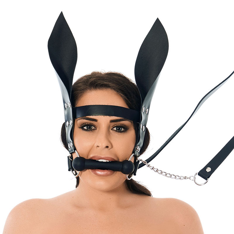 Horsebit Mouth Gag With Reins And Ears - Peaches & Cream