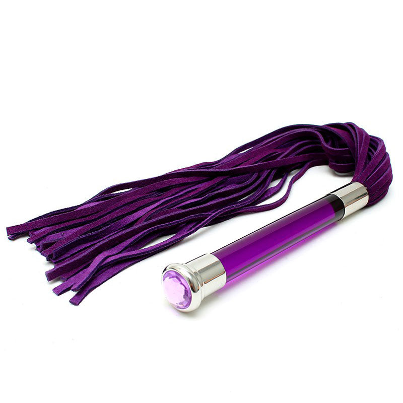 Purple Suede Flogger With Glass Handle And Crystal - Peaches & Cream