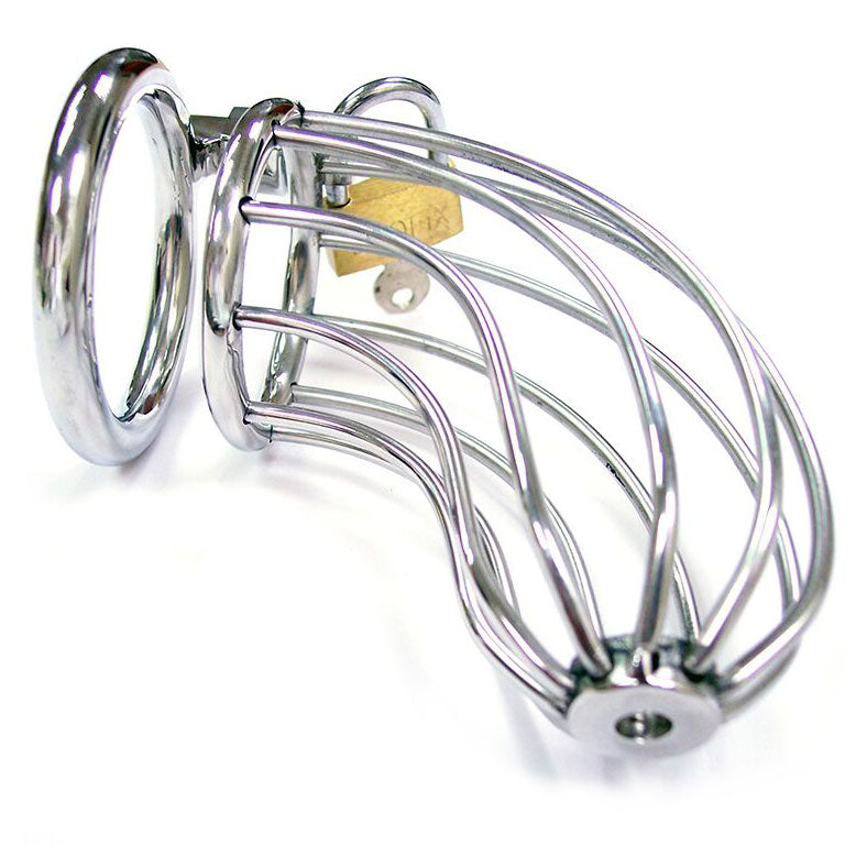 Rouge Stainless Steel Chasity Cock Cage With Padlock - Peaches & Cream