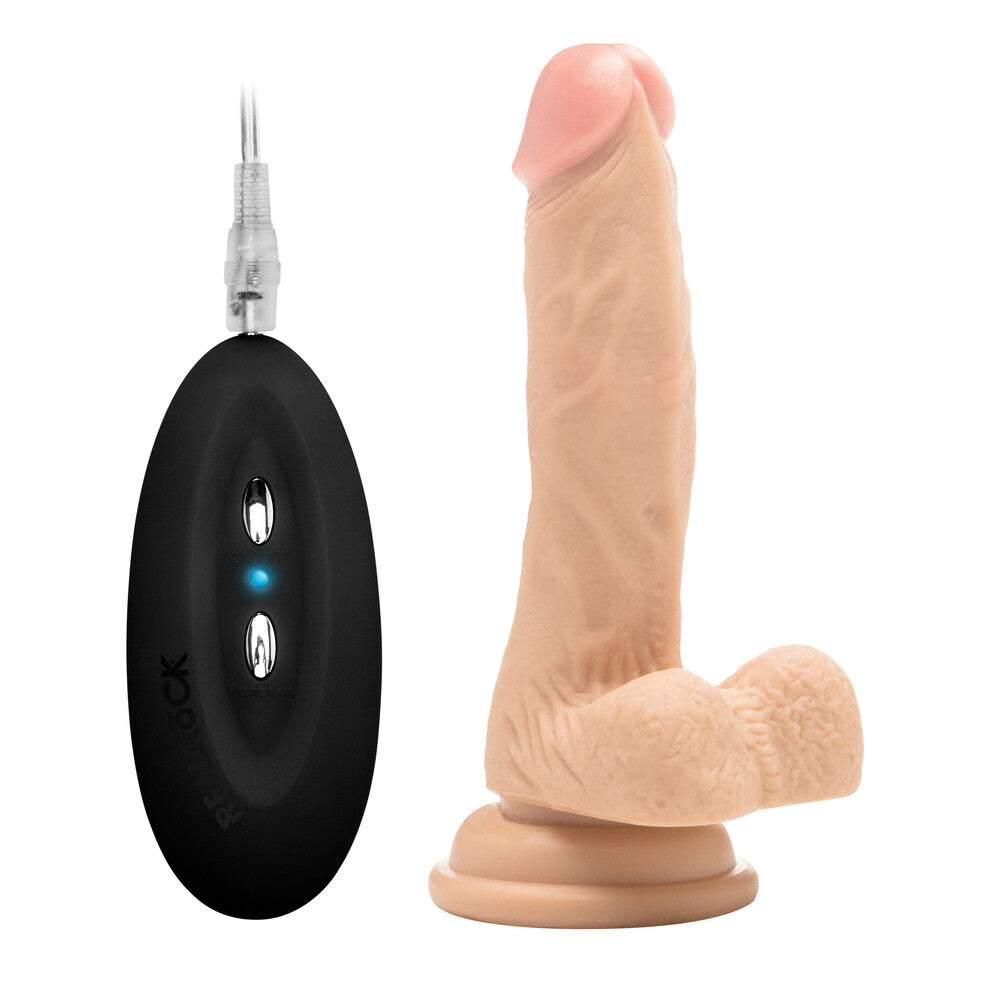 RealRock 7 Inch Vibrating Realistic Cock With Scrotum - Peaches & Cream