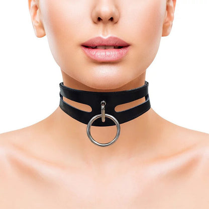 Rouge Garments Leather Fashion Bondage Collar Black - Peaches & Cream