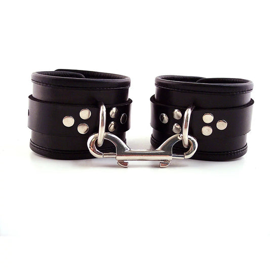 Rouge Garments Black Leather Ankle Cuffs With Piping - Peaches & Cream