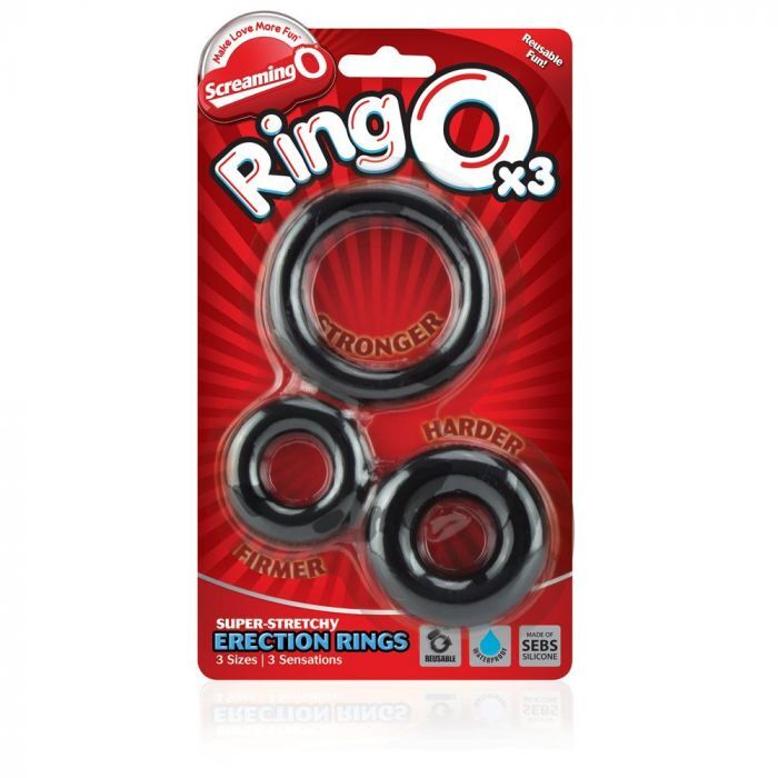 Screaming O RingO x3 Cock Rings Black - Peaches & Cream