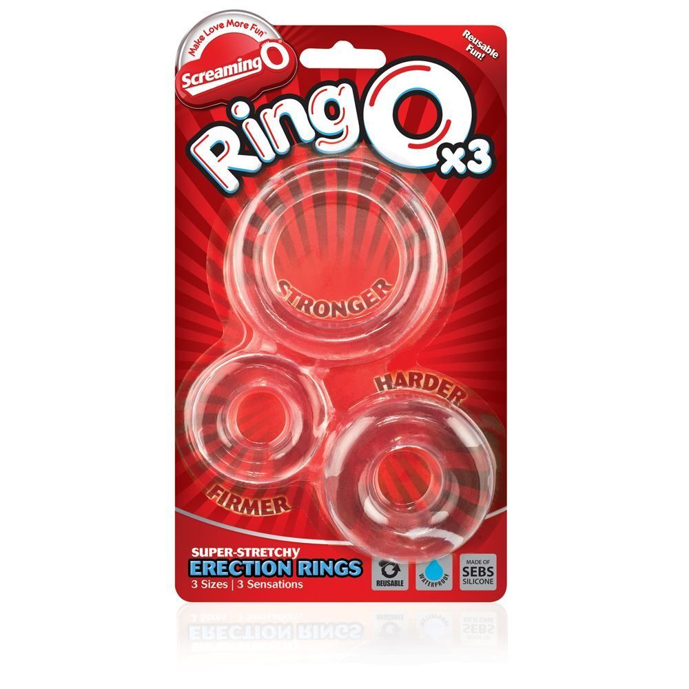 Screaming O RingO x3 Clear Cock Rings - Peaches & Cream