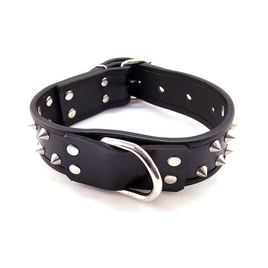 Rouge Garments Black Leather Studded Collar - Peaches & Cream