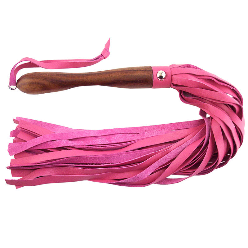 Rouge Garments Wooden Handled Pink Leather Flogger - Peaches & Cream