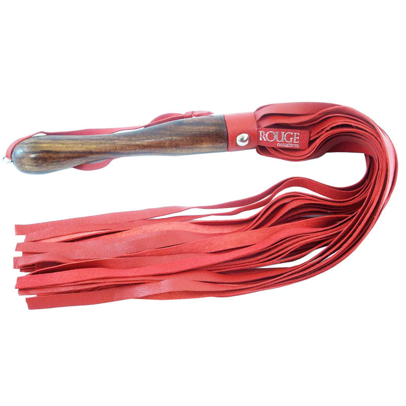 Rouge Garments Wooden Handled Red Leather Flogger - Peaches & Cream