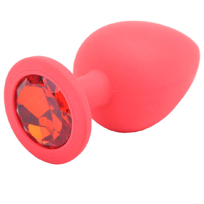 Large Red Jewelled Silicone Butt Plug - Peaches & Cream