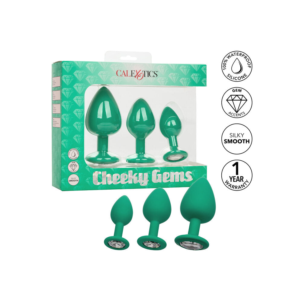 Cheeky Gems Butt Plugs 3 Piece Set Green - Peaches & Cream