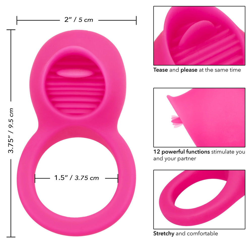 Rechargeable Teasing Tongue Enhancer Cock Ring - Peaches & Cream