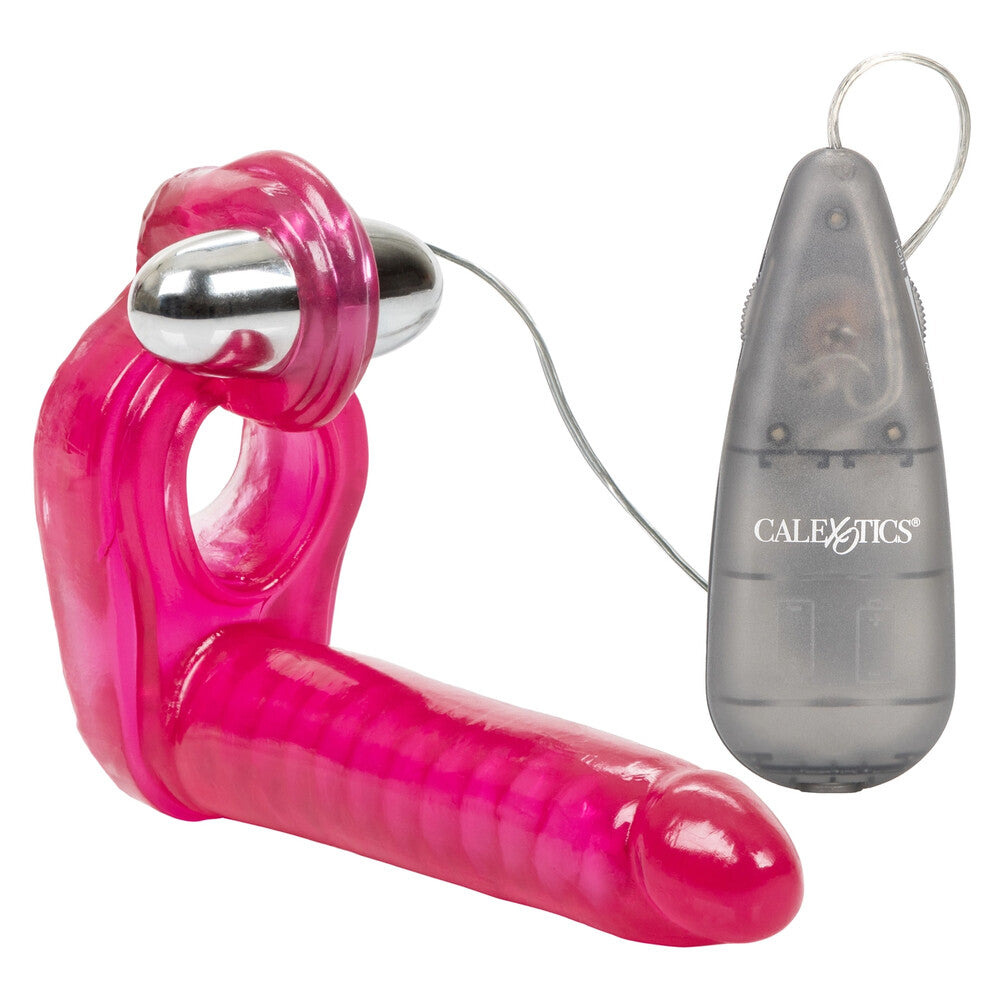 Ultimate Triple Stimulator Vibrating Cock Ring With Dong - Peaches & Cream