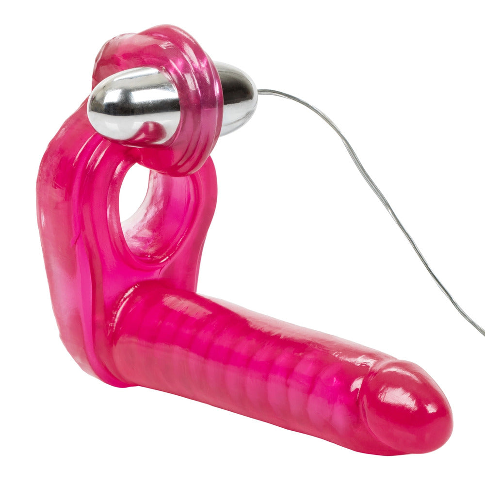 Ultimate Triple Stimulator Vibrating Cock Ring With Dong - Peaches & Cream