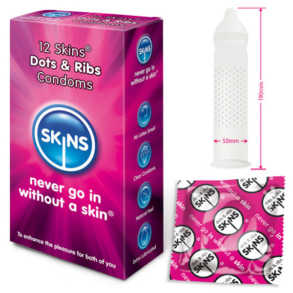 Skins Condoms Dots And Ribs 12 Pack - Peaches & Cream