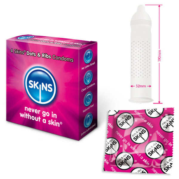 Skins Condoms Dots And Ribs 4 Pack - Peaches & Cream