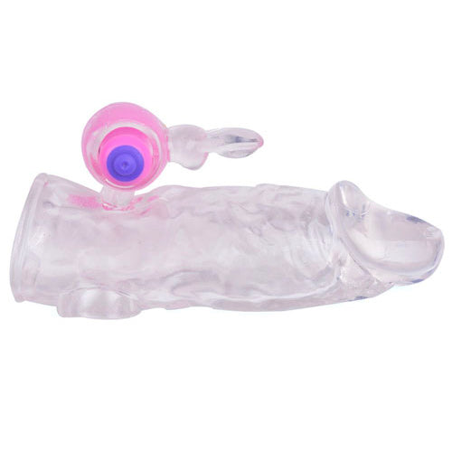 Clear Rabbit Vibrating Penis Extender - Peaches & Cream