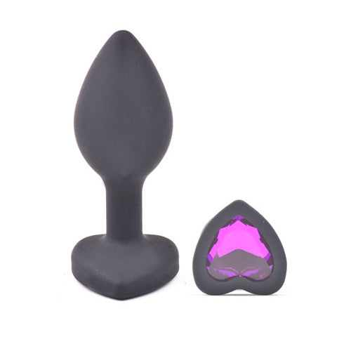 Small Heart Shaped Diamond Base Black Butt Plug - Peaches & Cream