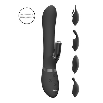 Vive Chou Double Action Interchangeable Rabbit Vibrator Black - Peaches & Cream