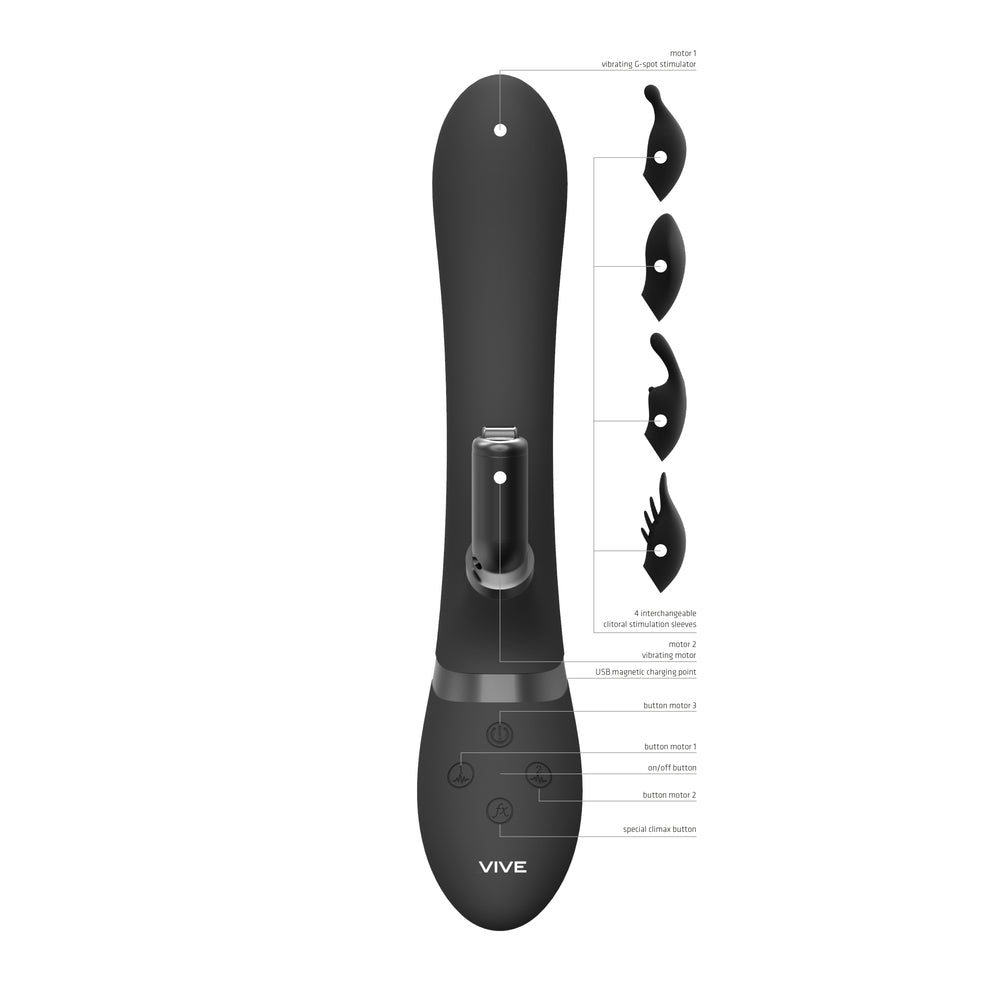 Vive Chou Double Action Interchangeable Rabbit Vibrator Black - Peaches & Cream