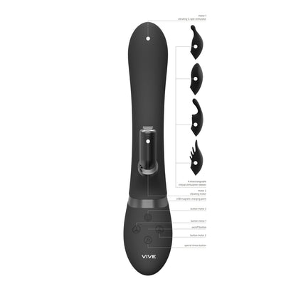 Vive Chou Double Action Interchangeable Rabbit Vibrator Black - Peaches & Cream