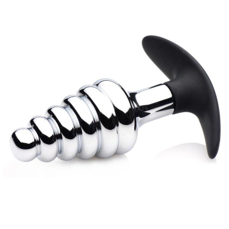 Master Series Dark Hive Metal And Silicone Ribbed Anal Plug - Peaches & Cream